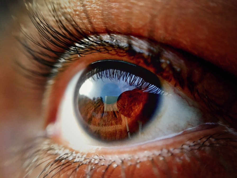 persons eye in close up photography