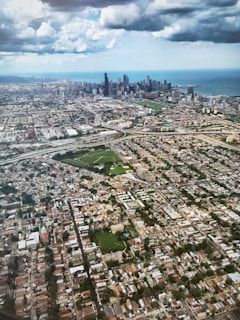 An aerial view of a city skyline symbolizing business growth and connectivity.