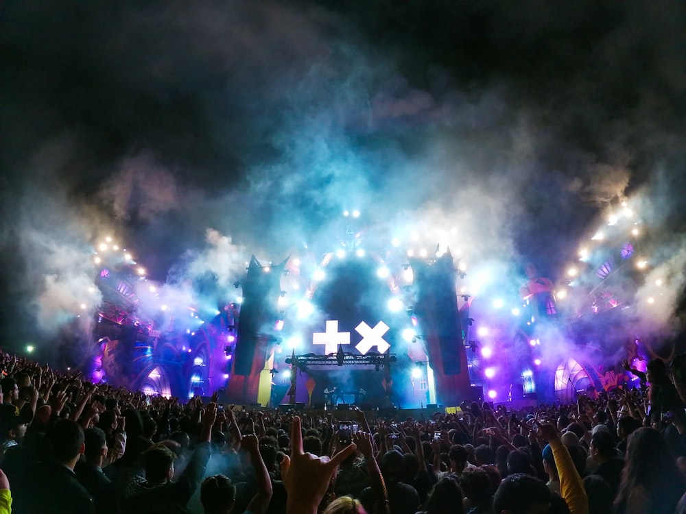 people watching concert during nighttime