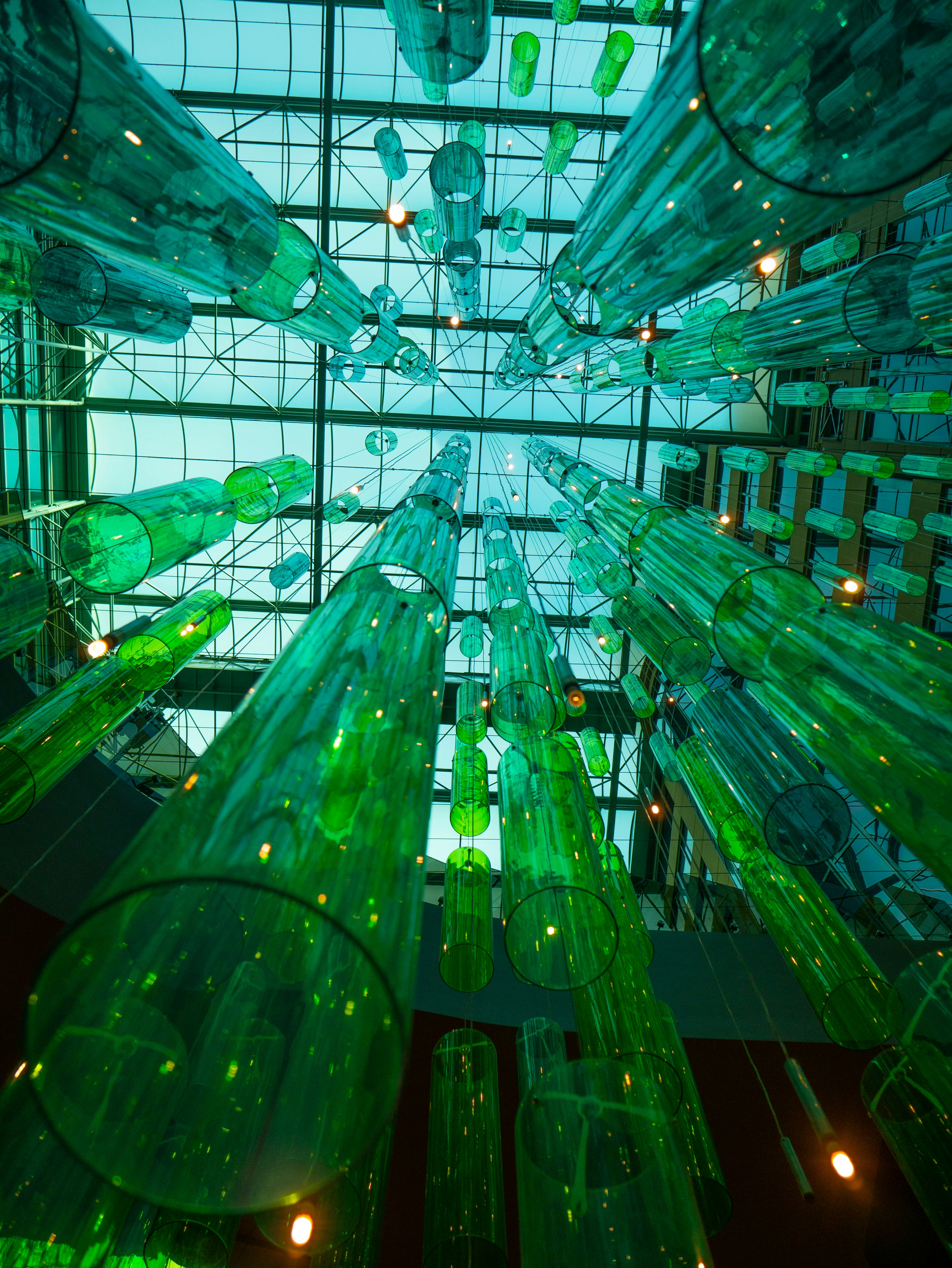 green string lights on roof