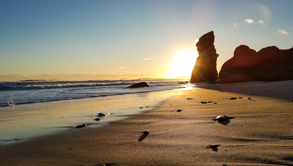 brown rock formation on beach during daytime