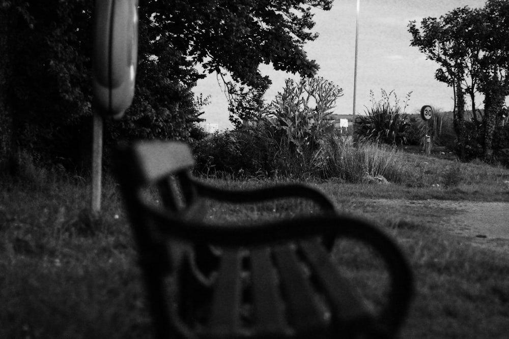 black wooden bench near trees during daytime