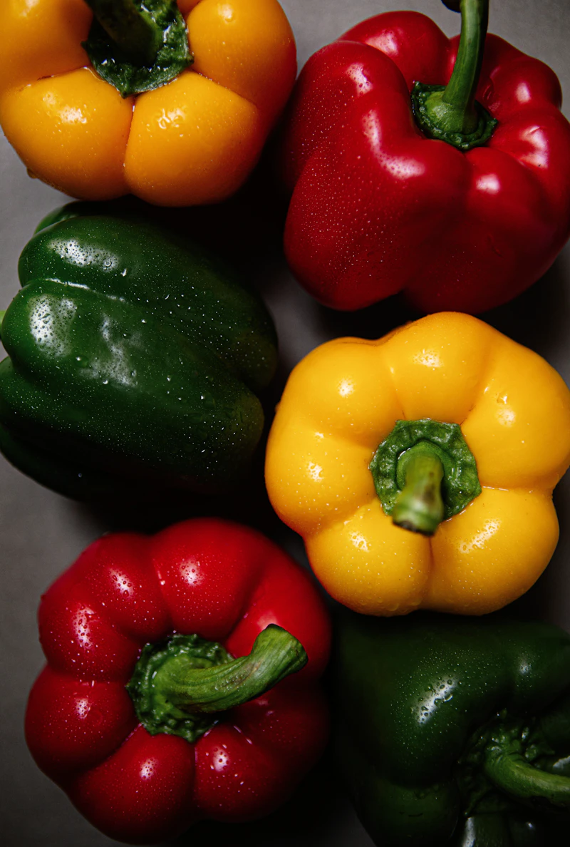 Yellow, green and red bell pepper capsicum