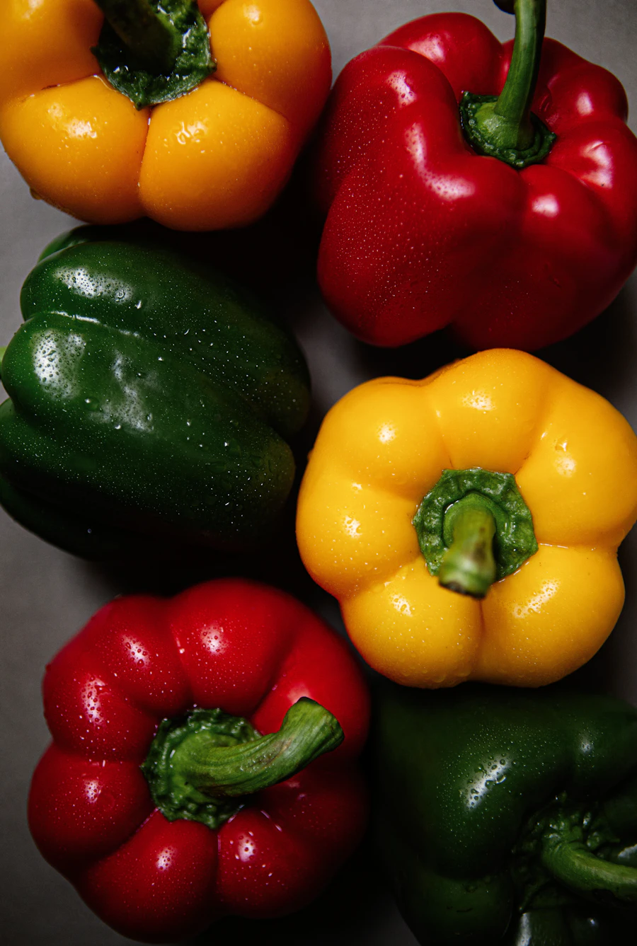 Colorful red, yellow and green bell peppers
