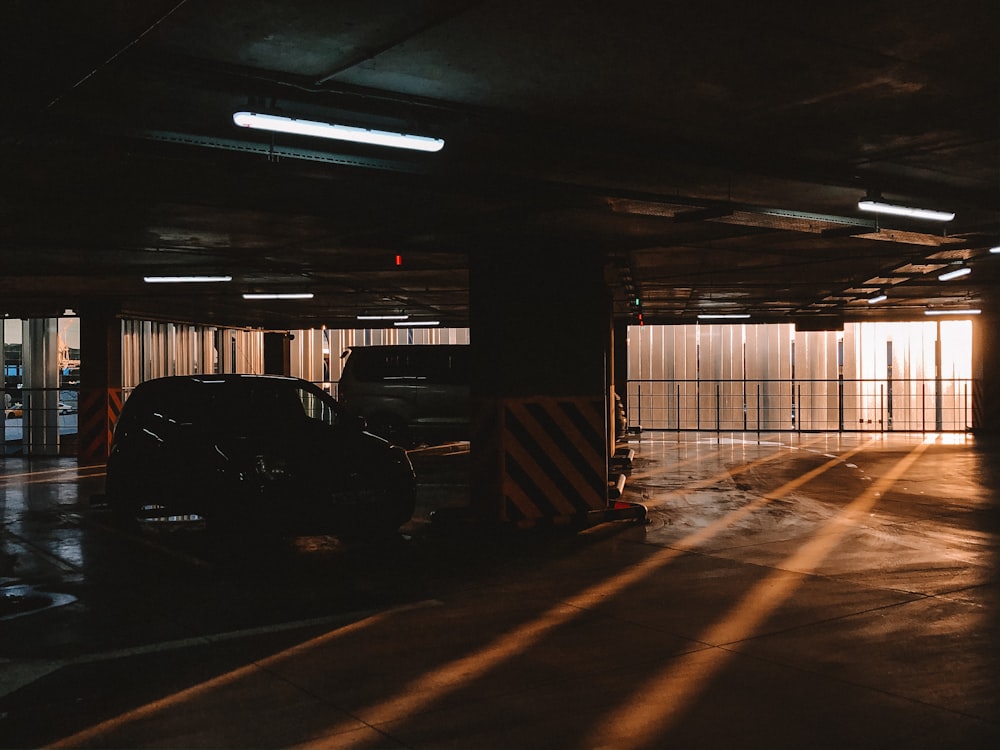 black car in garage during daytime