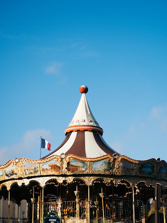 white and gold carousel under blue sky during daytime in Hôtel de Ville France