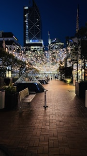 people walking on street during night time