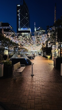 people walking on street during night time