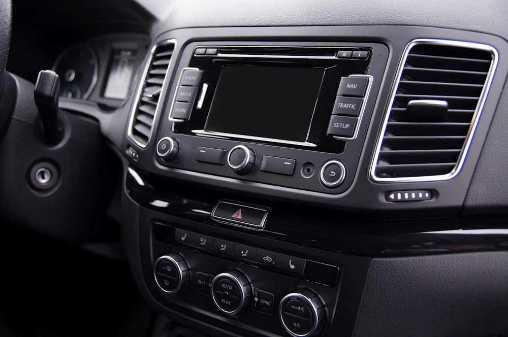 Premium car dashboard with a touchscreen head unit installed