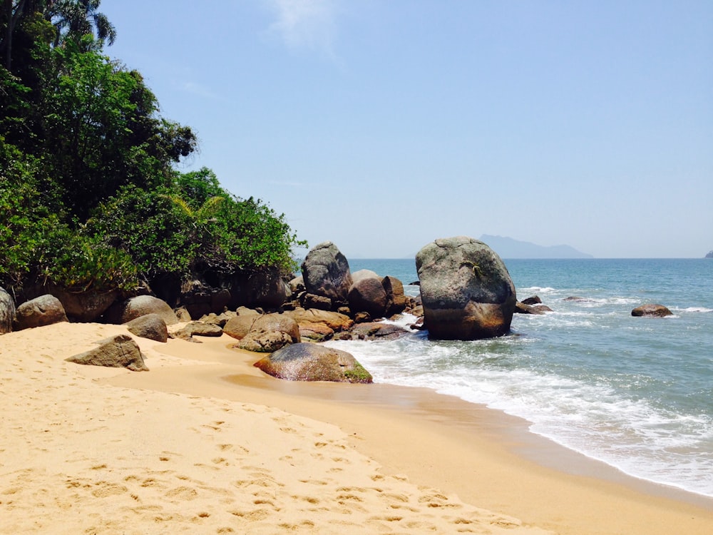 brown rock formation on seashore during daytime