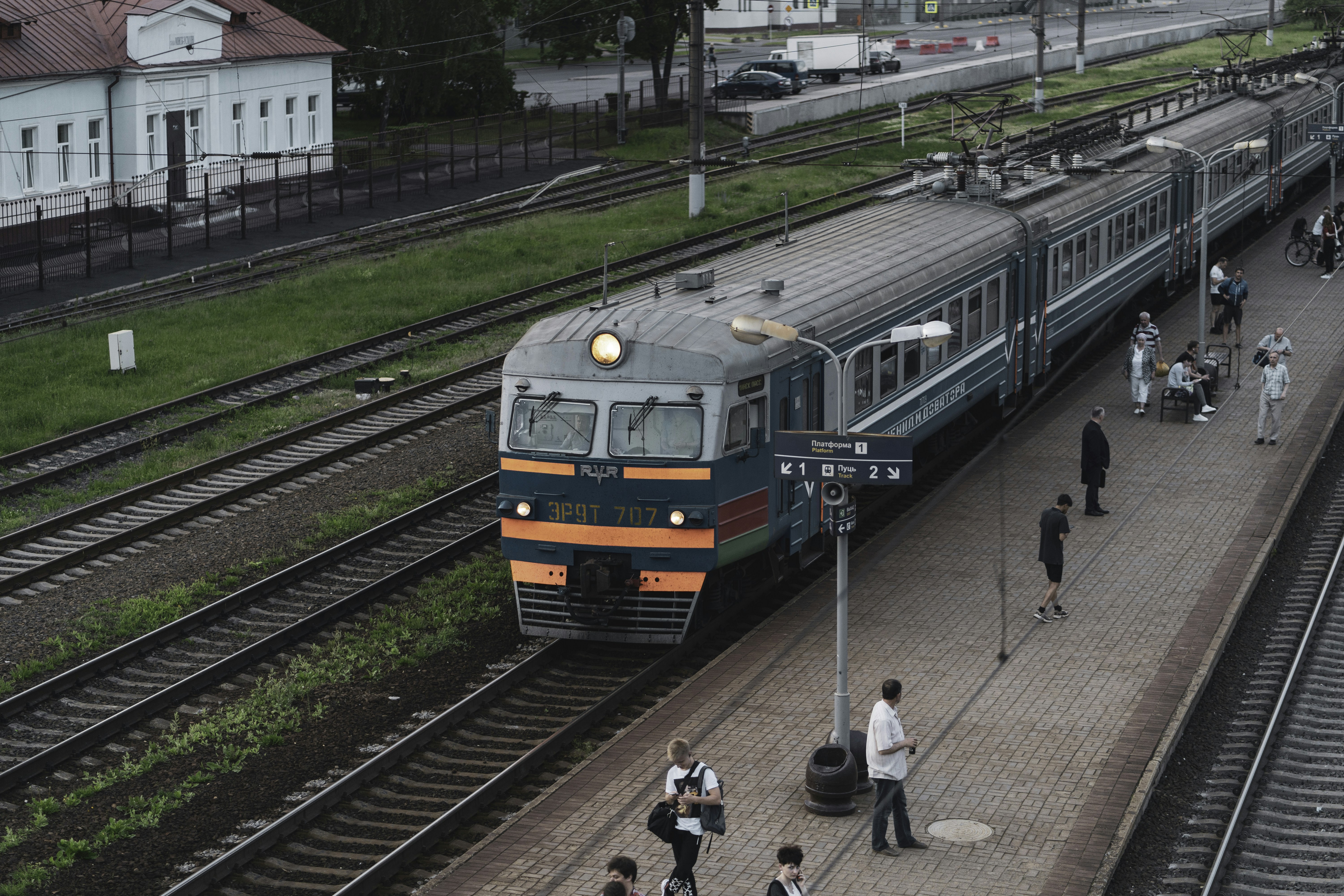 just rails and train on station