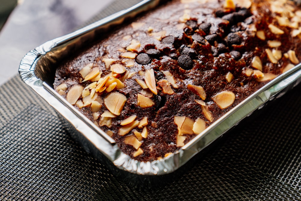 brown and white food on stainless steel tray