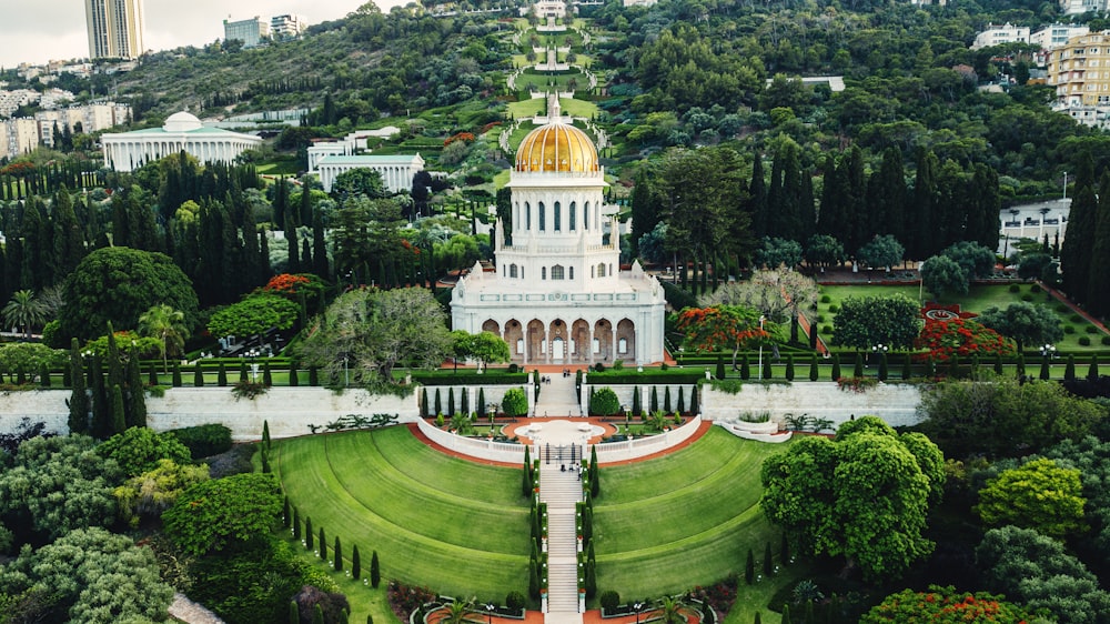 aerial view of green and brown dome building