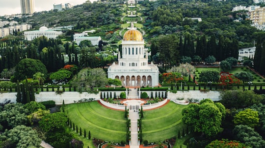 aerial view of green and brown dome building in Haifa Israel