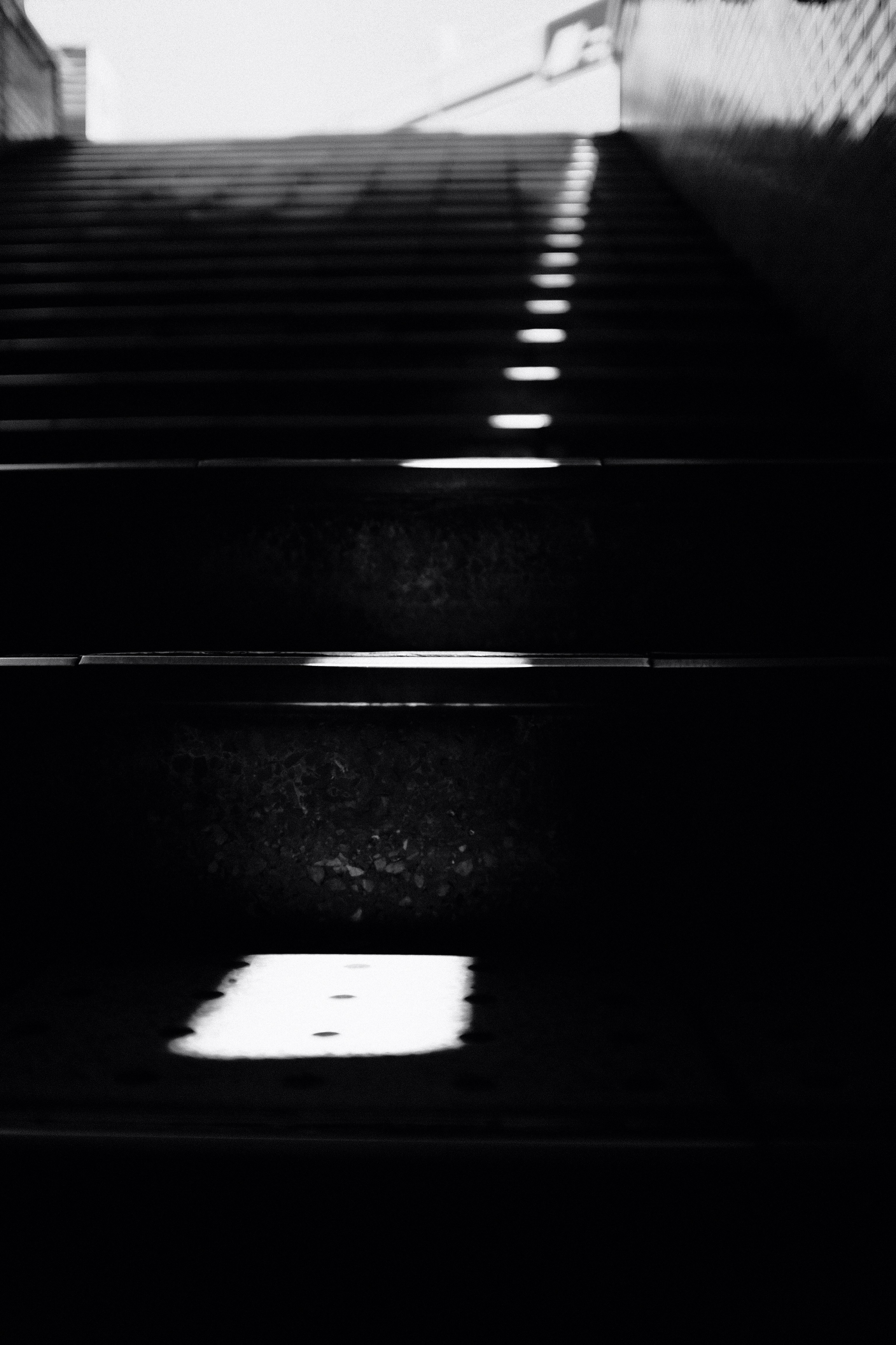 grayscale photo of a staircase