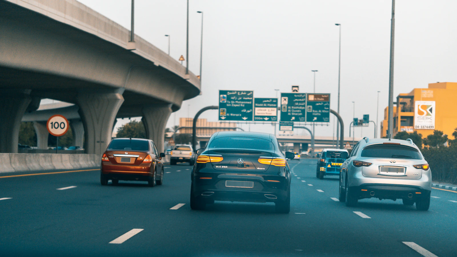 Cars travelling on a multi-lane highway in Dubai