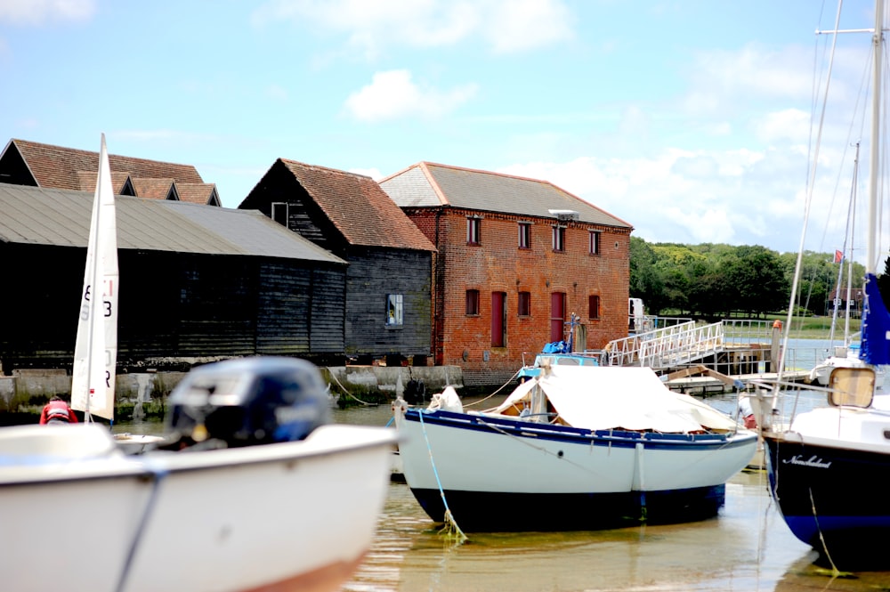 white and blue boat on dock during daytime