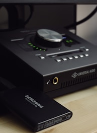 black and gray audio component