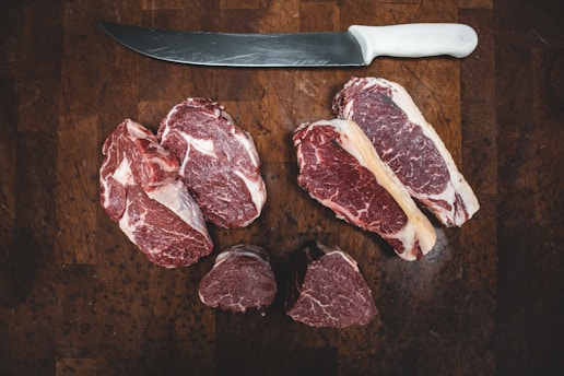 sliced raw meat on a chopping board