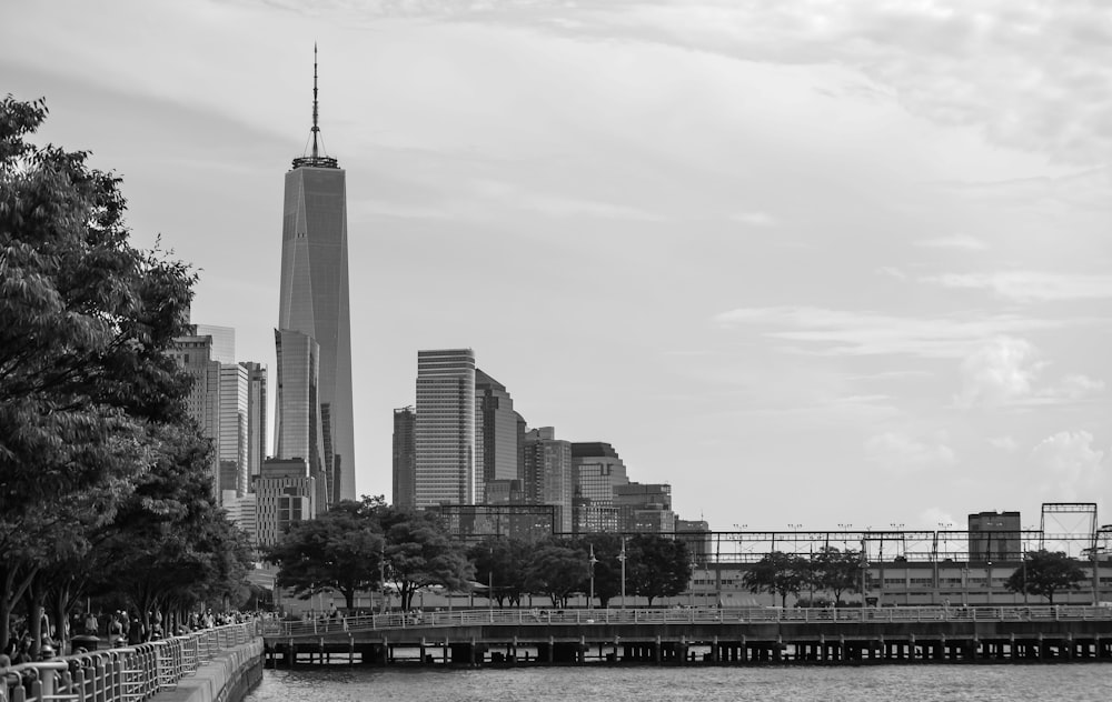 grayscale photo of city buildings