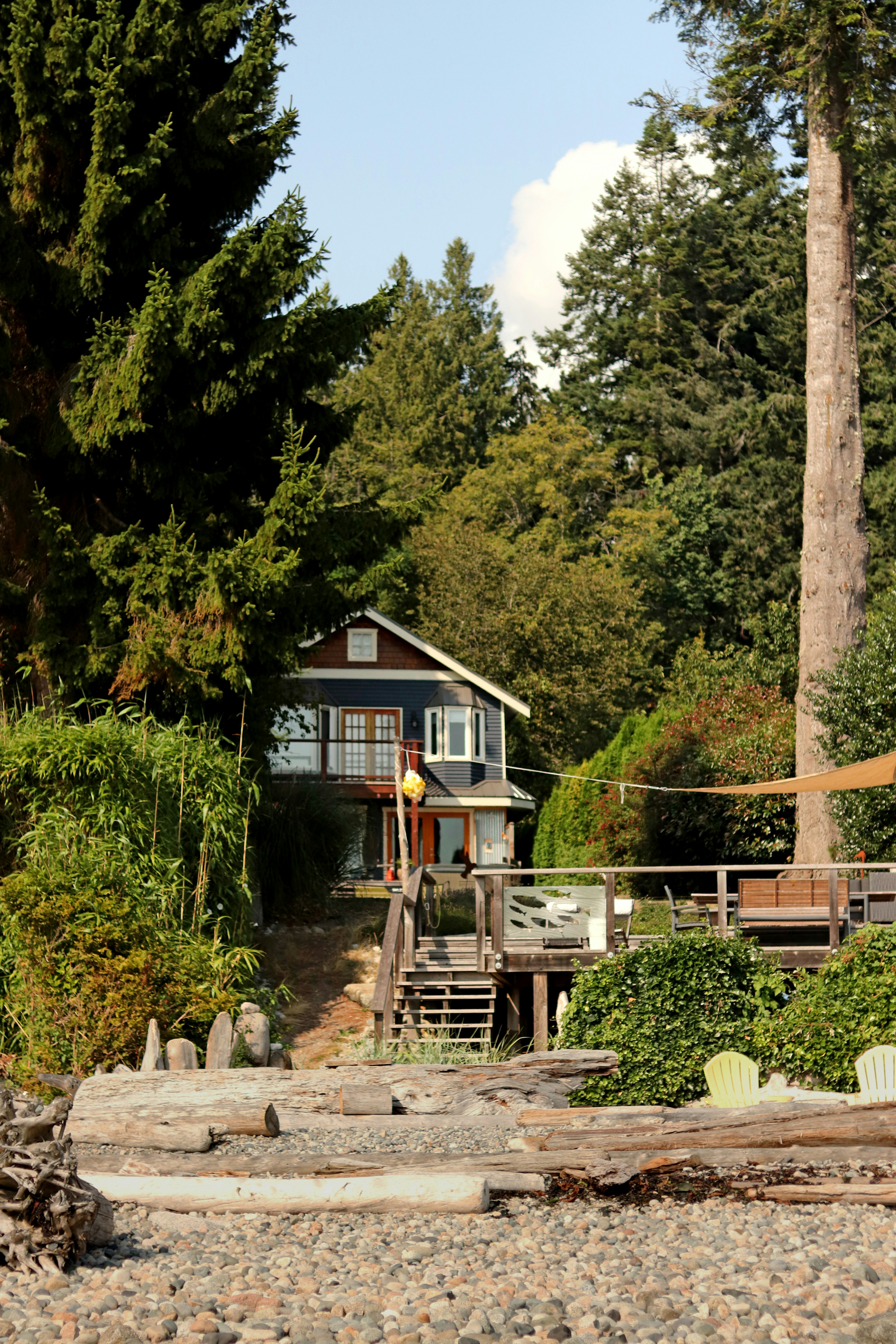 brown wooden house near green trees during daytime