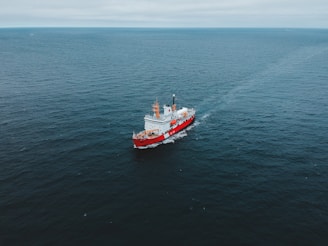 red and white ship on sea during daytime