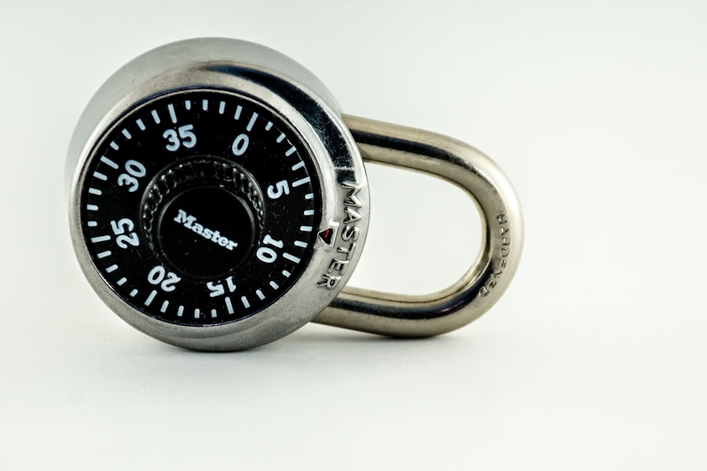 silver and black combination lock