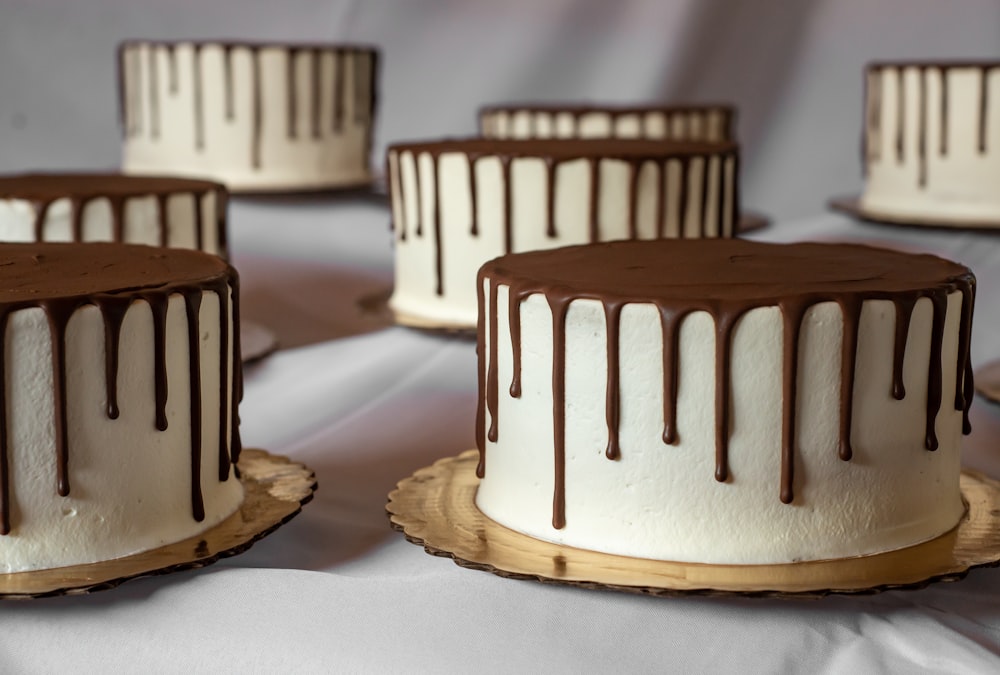 brown and white cake on white table