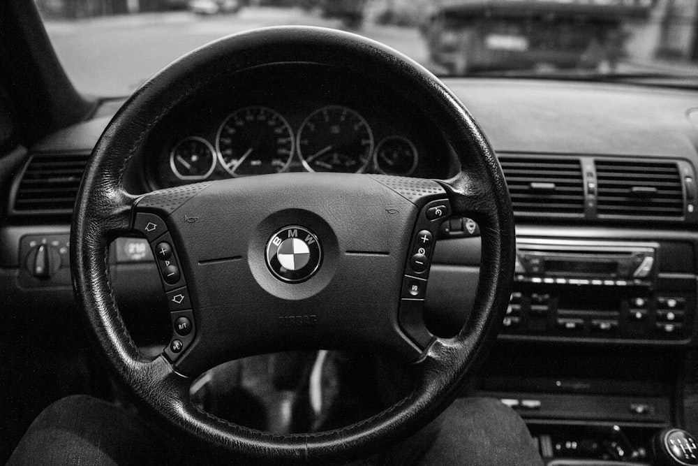 black bmw car steering wheel