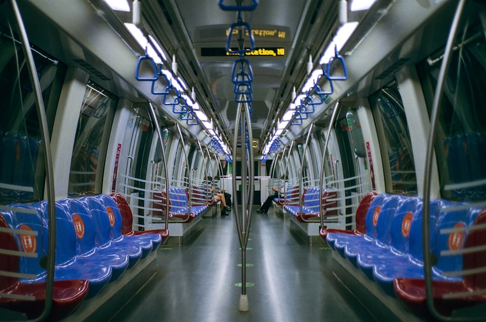 blue and gray train seats