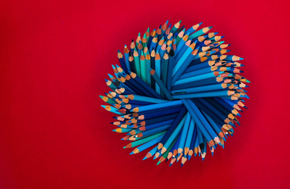 red blue and white color pencils