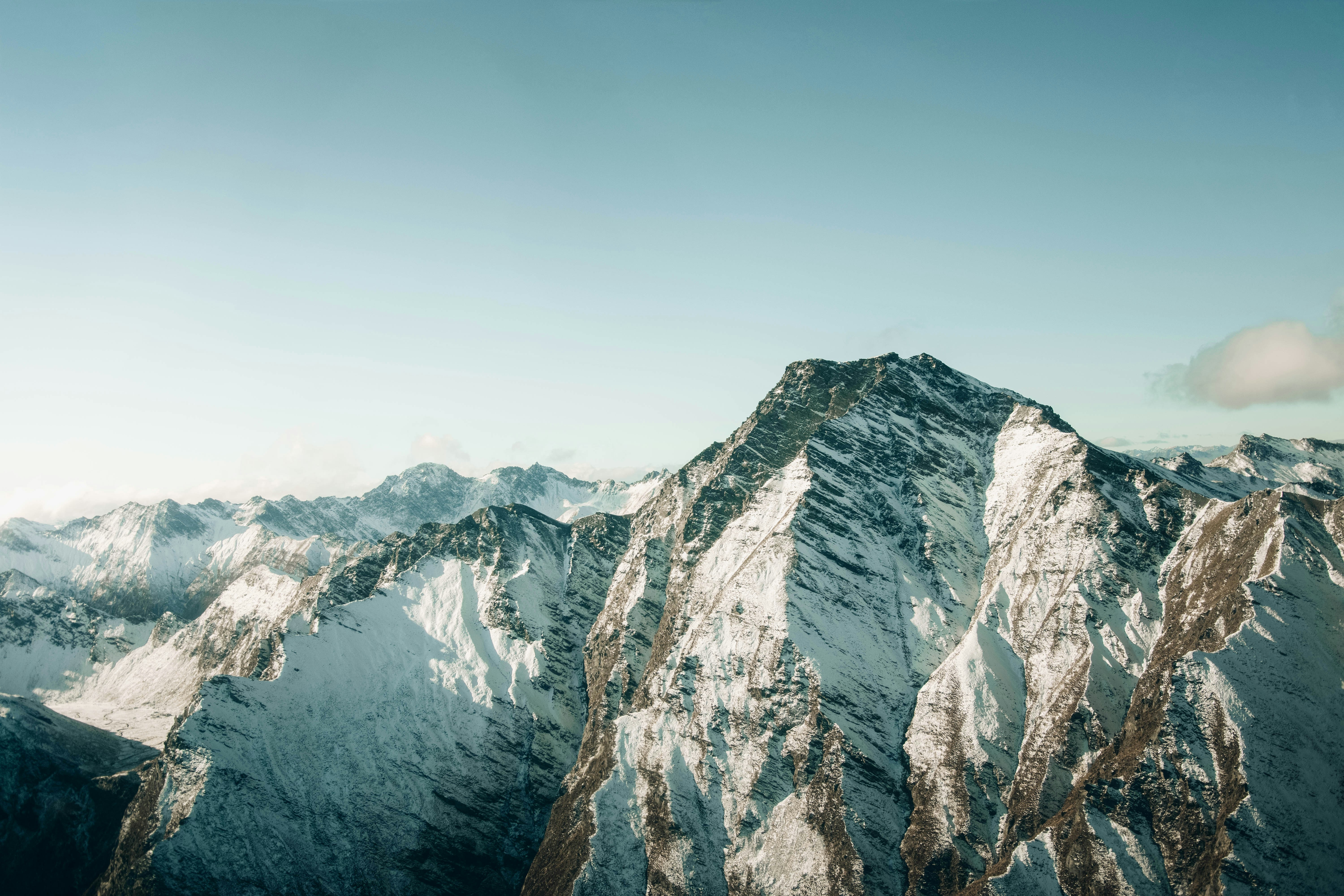 snow covered mountain under blue sky during daytime, Mountain views