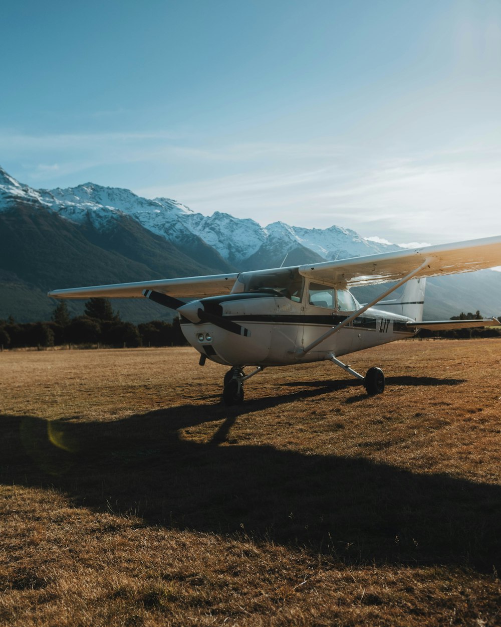 white and brown plane on brown field during daytime