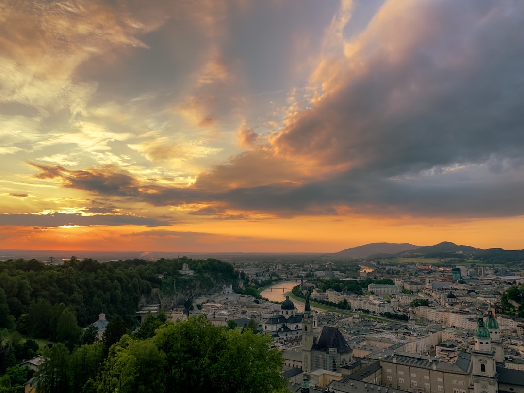 aerial view of city during sunset