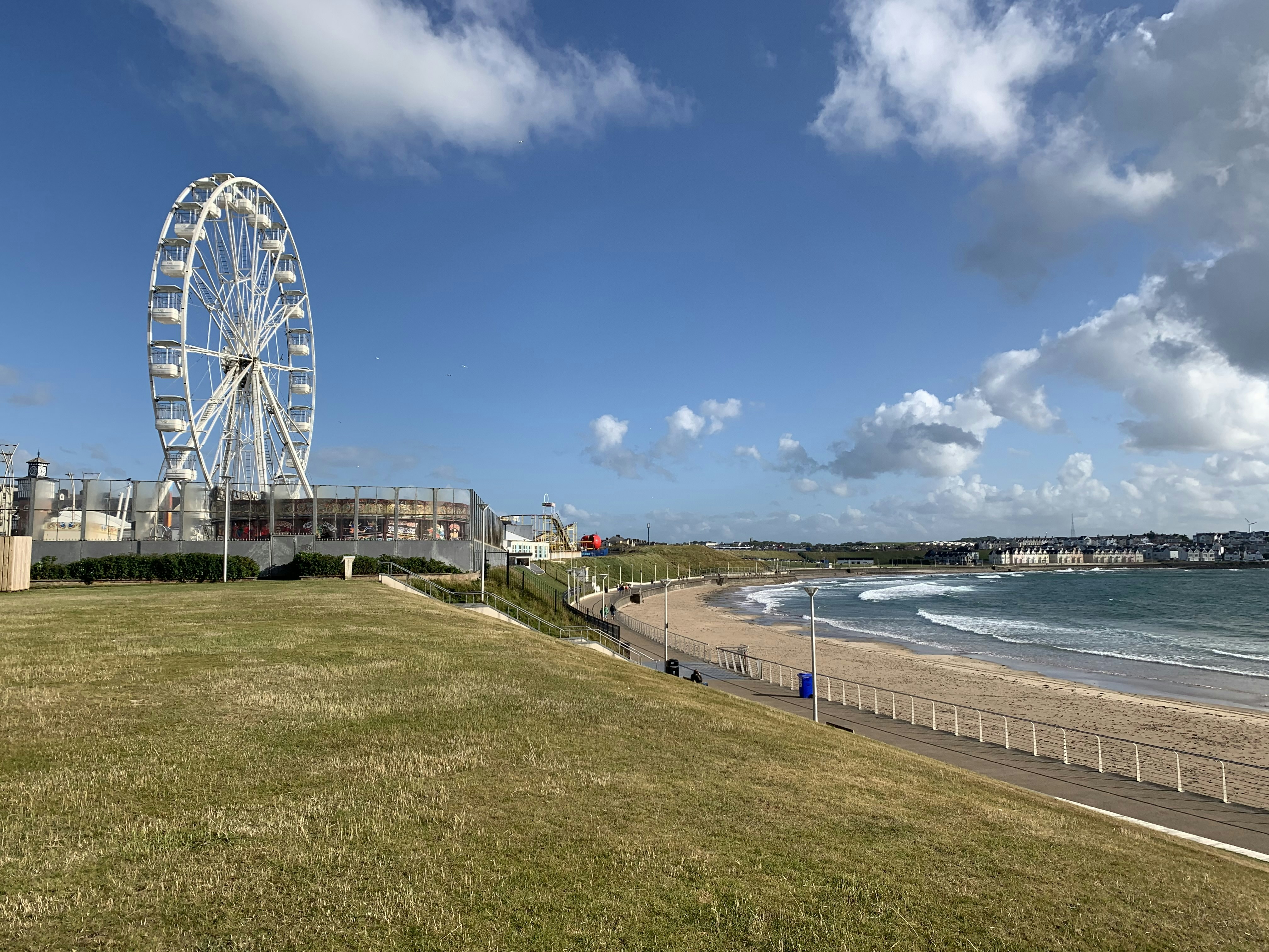 white ferris wheel near body of water under blue sky during daytime