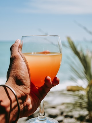 person holding clear drinking glass with orange liquid