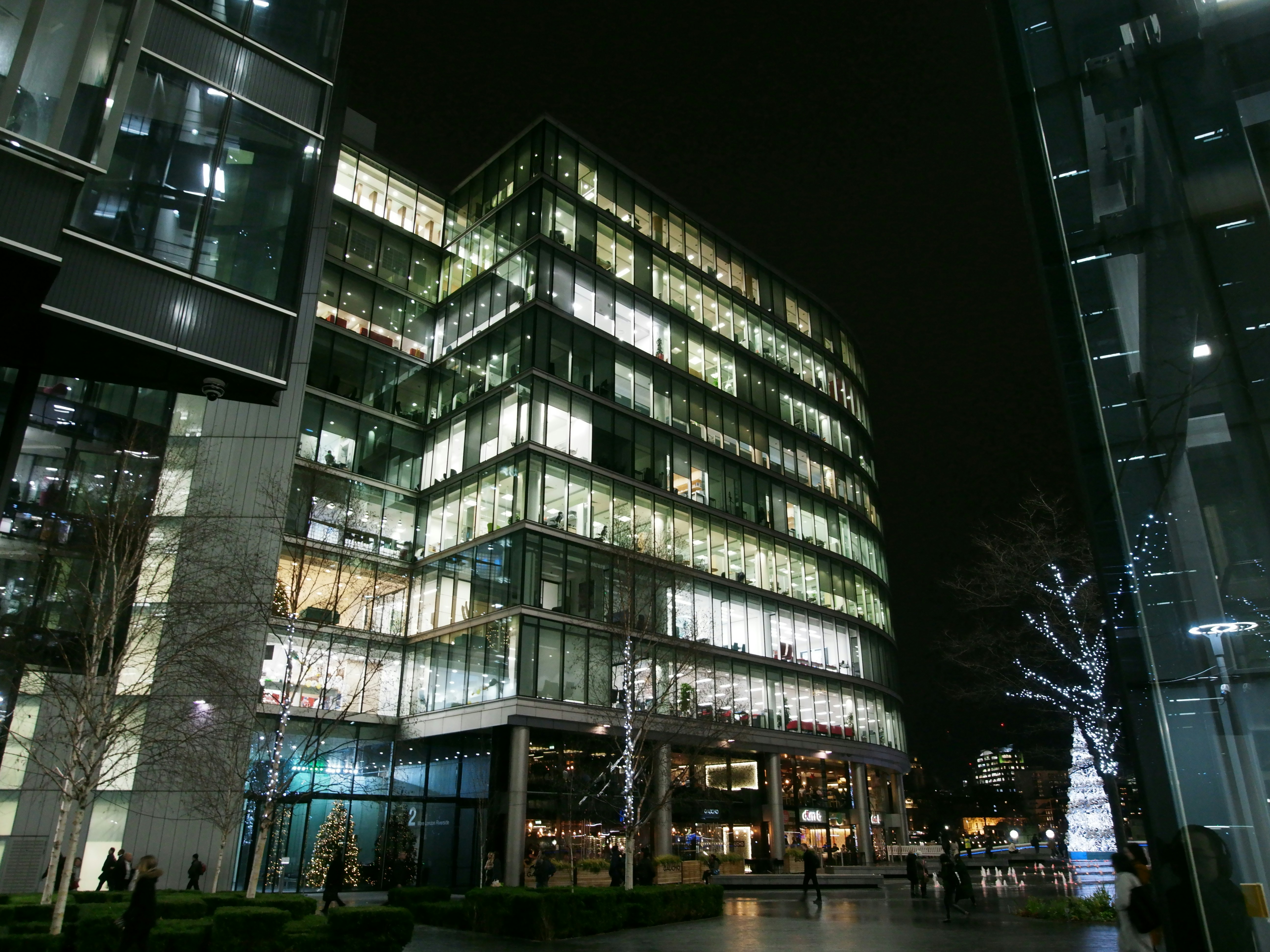 gray concrete building during night time