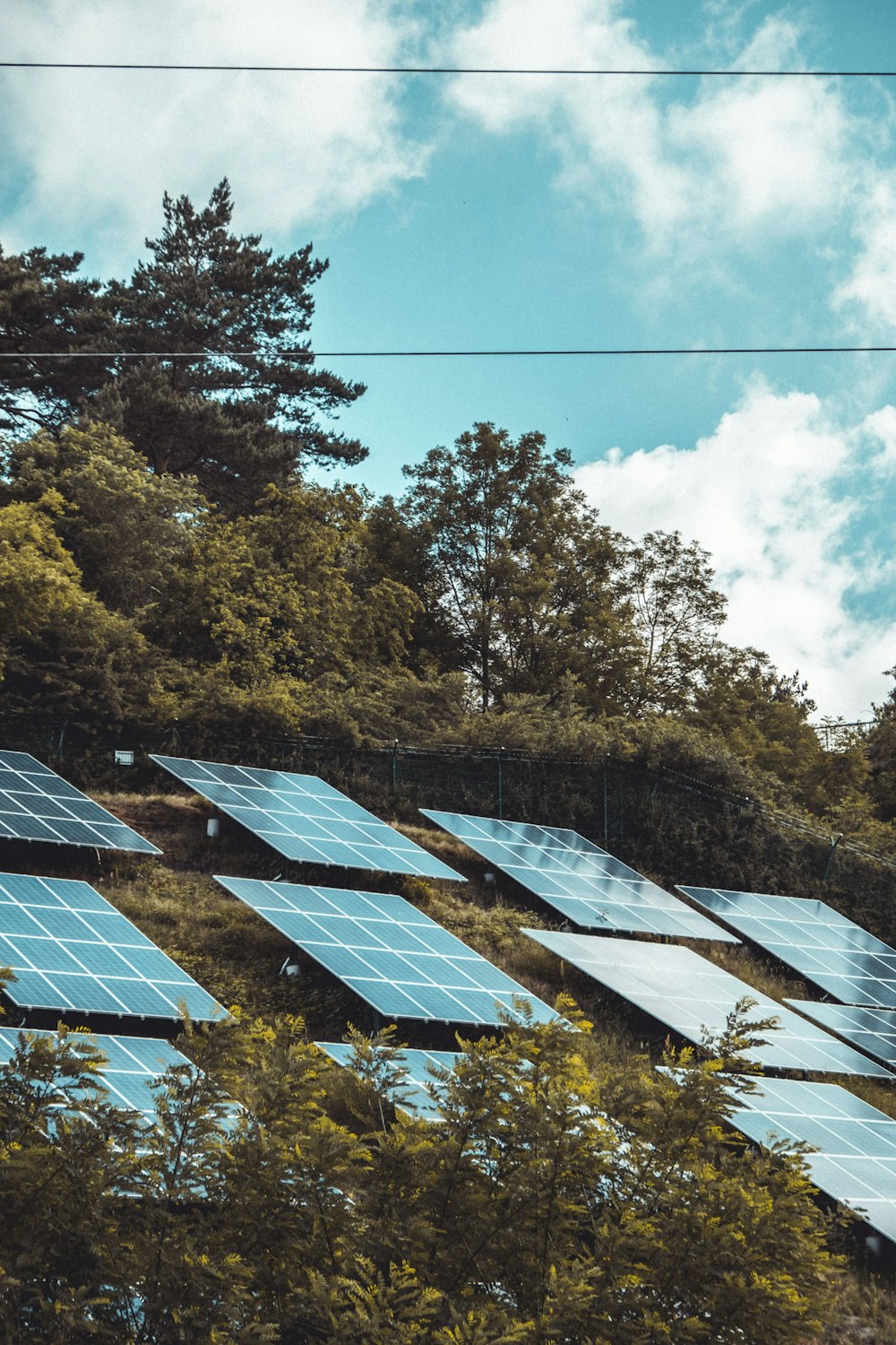 painéis solares no campo de grama verde