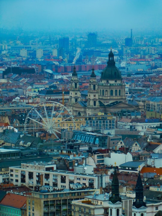 aerial view of city buildings during daytime in St. Stephen's Basilica Hungary