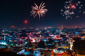 city with high rise buildings during night time