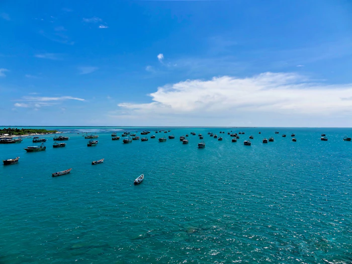 Pilgrims bathing in the sea at a sacred shore in South India