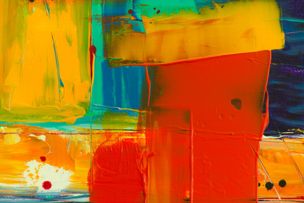 Pintura abstracta roja y azul