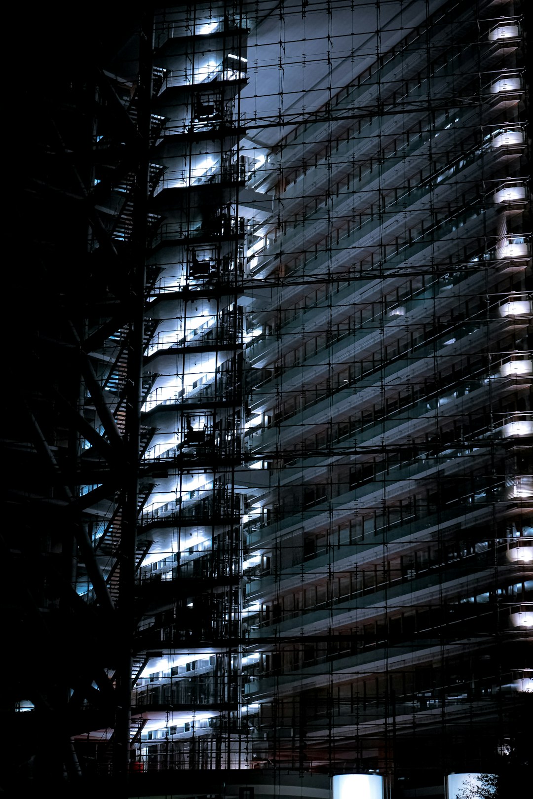 black and white glass walled building