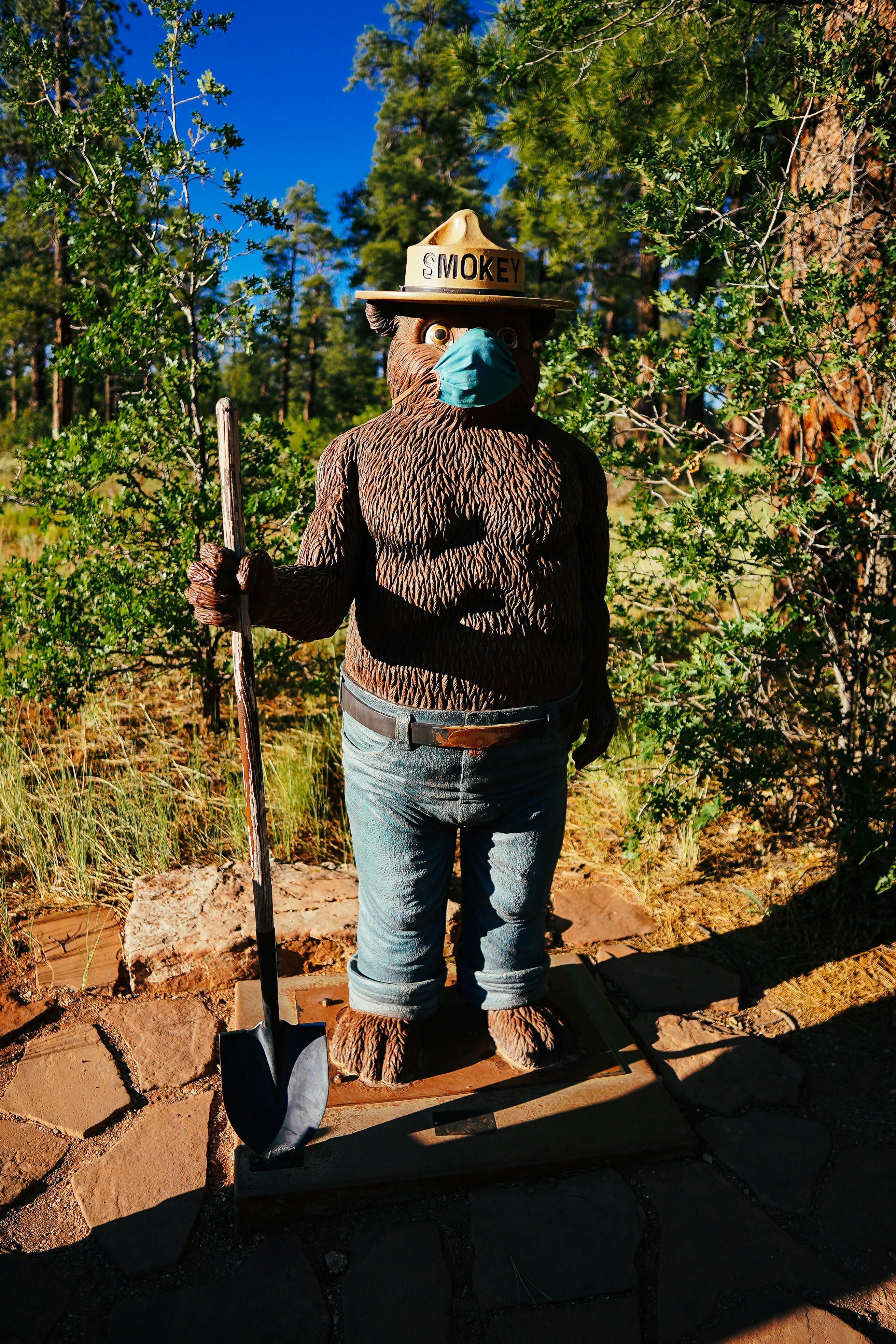 man in black and white long sleeve shirt and blue denim jeans holding brown stick