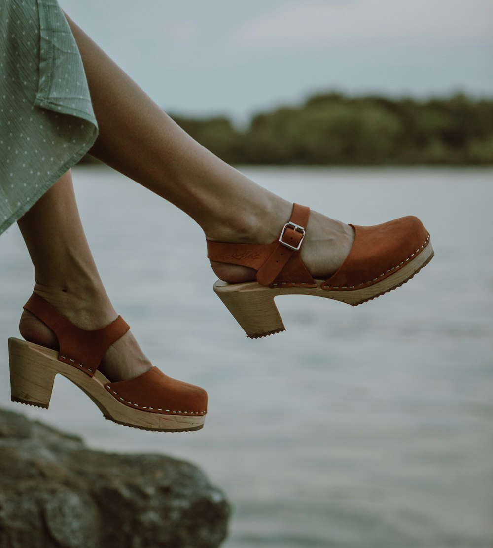 brown and green leather open toe sandals