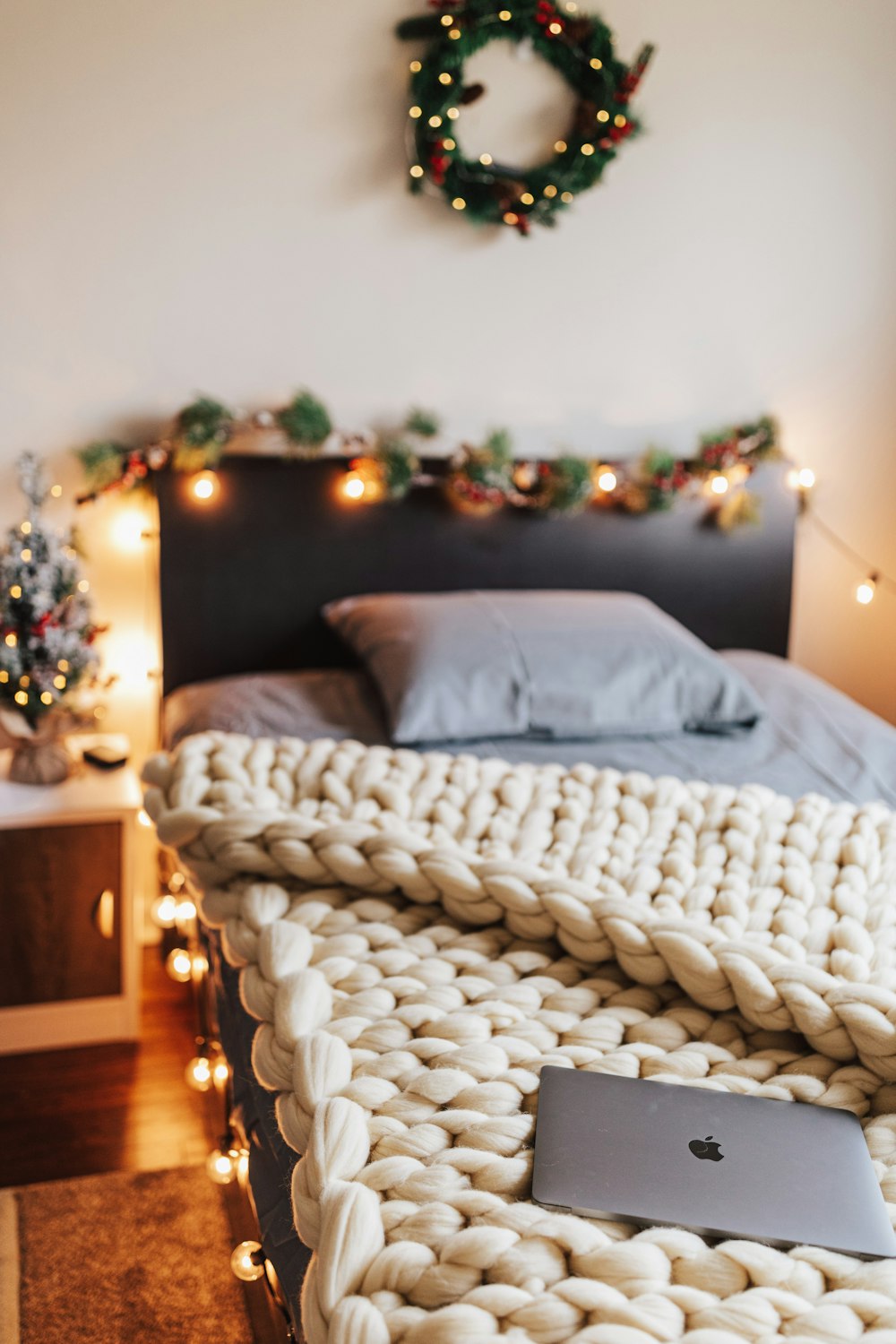 white and gray bed linen