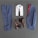 A flat lay composition featuring a stylish men's outfit. The ensemble includes a blue plaid suit jacket and matching trousers, a white dress shirt with a black tie, and a pair of brown leather Chelsea boots. The interior lining of the jacket is red, adding a touch of elegance.