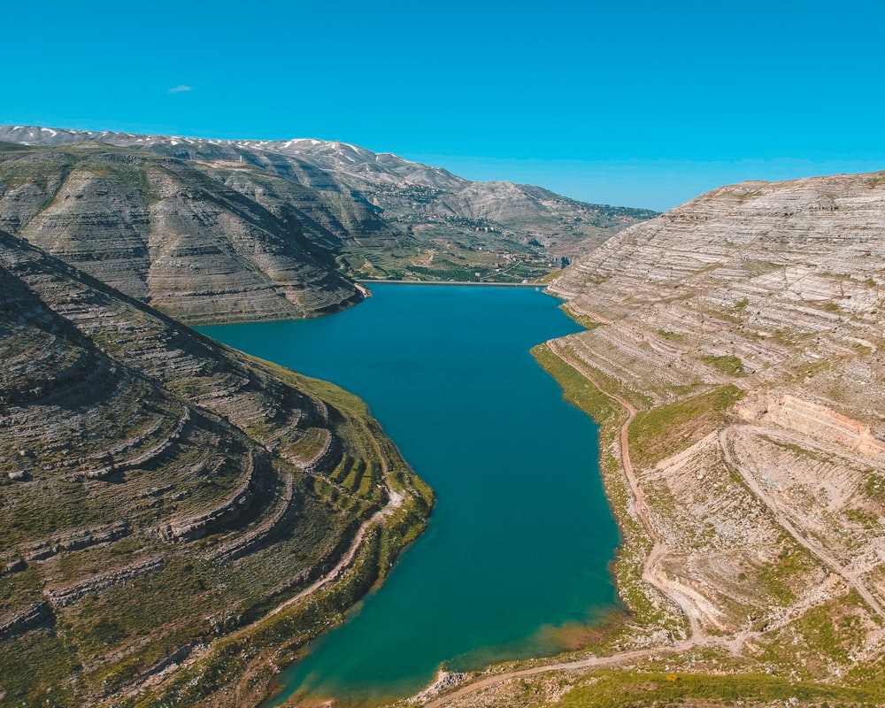 lake in the middle of mountains