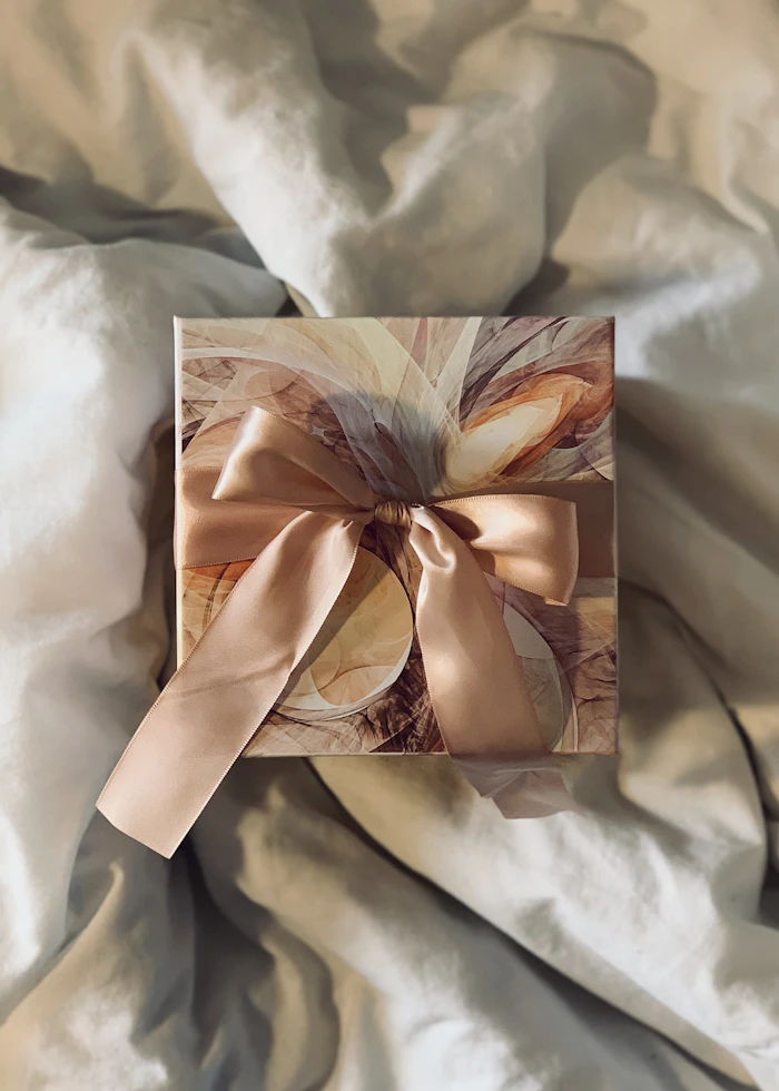 Floral wrapping paper styled on white textile