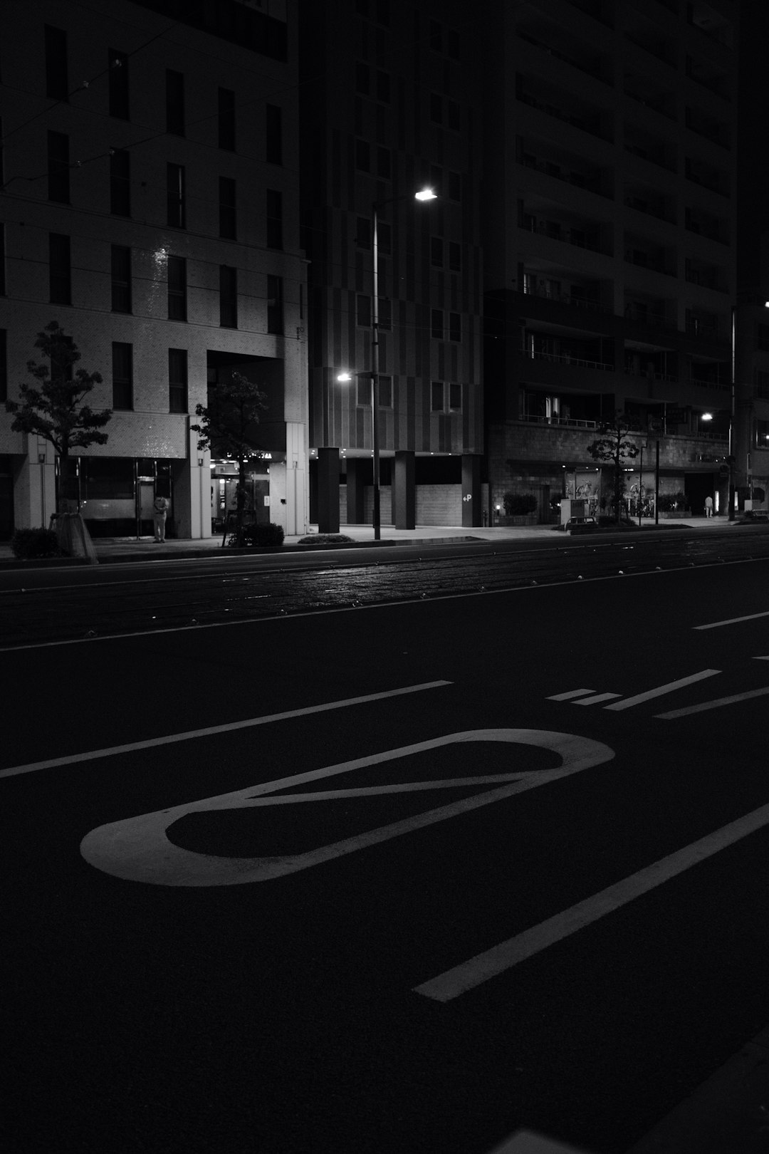 grayscale photo of city street